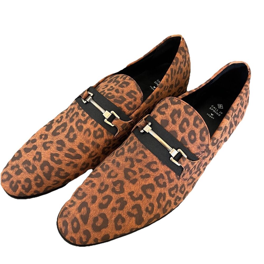 Call It Spring Men's Loafers Leopard Print, Rare Size 12 VEGAN